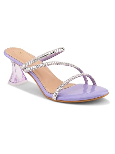 Image of XE Looks Heels for Women | Glossy Finish | Criss-Cross Silver Embellished Straps | Comfortable Block Heel Sandals for Girls