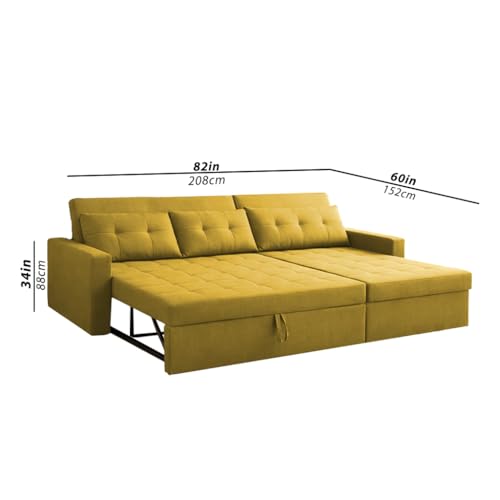 Image of Emilio 4 Seater RHS L - Shape Pull-Out Sofa Cum Bed Sofa for Living Room (Yellow Fabric Color) Premium Fabric Sofa Set for Living Room Sofa Cum Bed