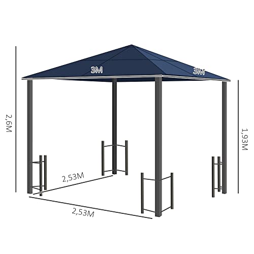 Outsunny paviljoen tuinpaviljoen met zijdelen partytent dak aluminium bruin 300 x 300 x 263 m - Afbeelding 6