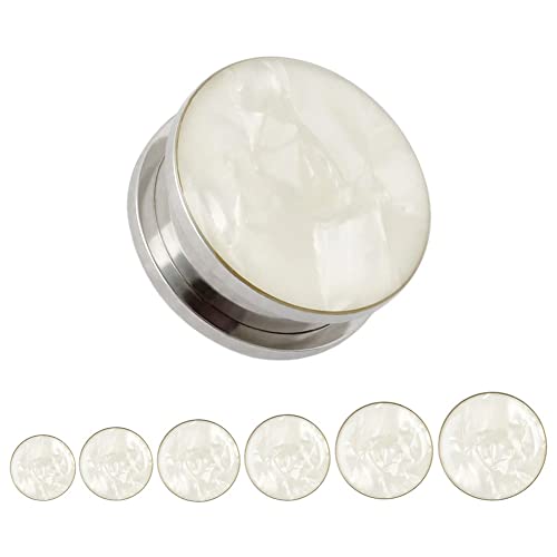 KUBOOZ White Sea Shell Opal Stainless Steel Screw Ear Piercings Body Jewelry Plugs Tunnels Gauges3