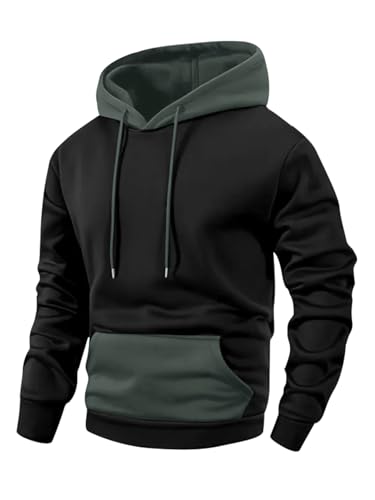 Men's Spring Autumn Thin Contrast Color Hooded Sweatshirt Casual Outgoing Hoodie Sports Top Sportswear Fashion (X-Large,Cement gray)