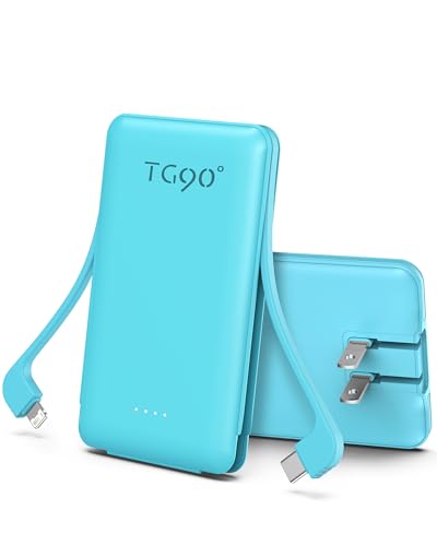 TG90° 5000mAh Slim Portable Charger,Ultra Compact Portable Charger with Built-in AC Wall Plug & USB-C Fast Charging,Pocket Size Travel Charger Compatible with iPhone 17 16 15 14 Samsung S22 S21 iPad