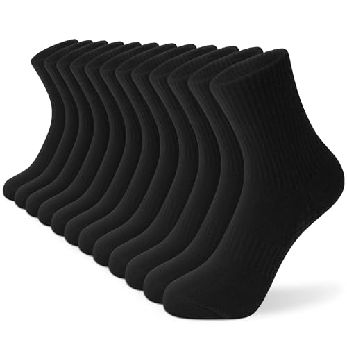 KM Legend Women's Athletic Quarter Crew Socks, Arch Support & 3D Shock Absorbing Sole, Moisture Wicking Cotton Socks for Running, Hiking, Training All Day Wear, 6-Pack