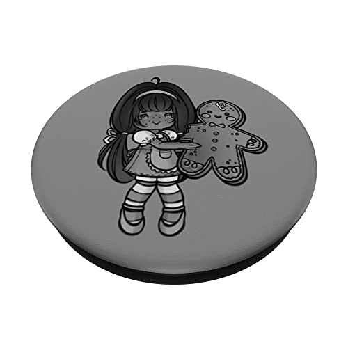 A Chibi Coquette Girl carries Gingerbread Man at Christmas PopSockets Swappable PopGrip, Black - Image 2
