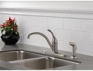 Miniatura 3 de Llave de cocina de una sola asa arqueada Collins con rociador, 440-WH-DST