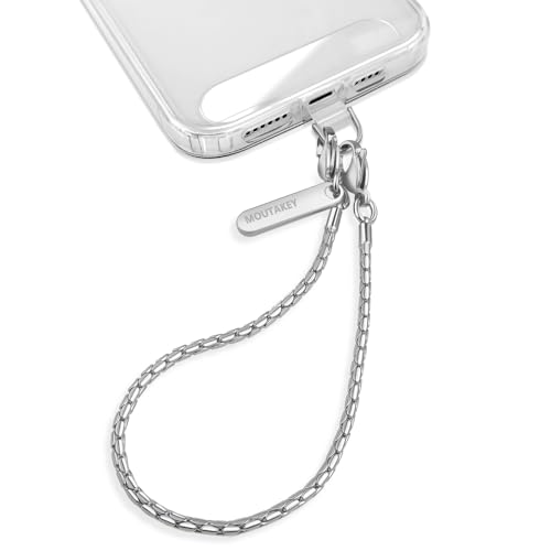 MOUTAKEY Phone Wrist Strap Metal Phone Chain Wristlet Detachable Cellphone Lanyard with 2 Tether Tabs iPhone Wrist Strap For Women iPhone Bracelet Wristlet for girls Shopping Traveling Party Walking