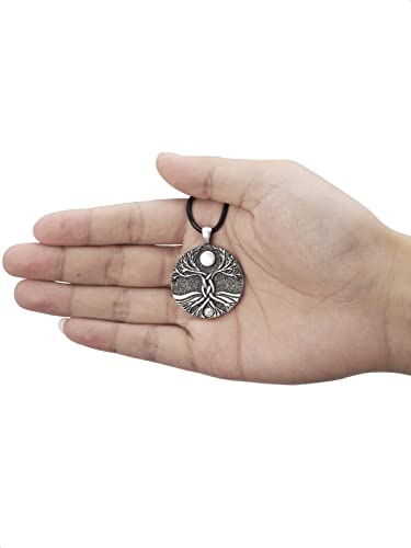 Haquil Tree Of Life Necklace - Metal Alloy, Moon And Tree Of Life Medallion Pendant - Pu Leather Cord, 19.7" #TOP1
