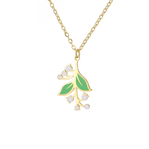 kkjoy Collar de Lirio del Valle de Acero Inoxidable Colgante Flor de Nacimiento de Mayo Joyería para Mujer Señoras con Encanto (Oro)
