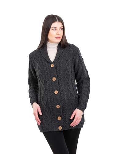 SAOL Shawl Neck Cardigan for Ladies 100% Merino Wool Buttoned V-Neck Sweater Made in Ireland3