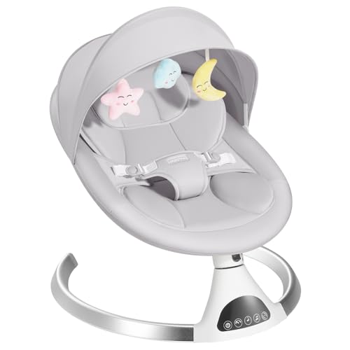 Image of HARPPA Electric Baby Swings for Infants to Toddler, Portable Babies Swing for Newborn Boy and Girls, Motorized Bluetooth Swing, Music Speaker with 12 Preset Lullabies(LightGray)