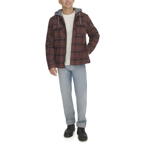 Image of Levi's mens Plaid Sherpa Lined Hooded Shirt Jacket (Regular & Big & Tall Sizes)