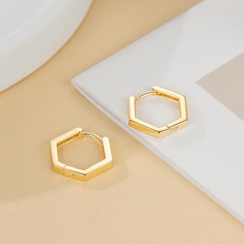 14K Gold Hoop Earrings for Women in Hexagon Styles Delicate Simple Thick Hoop Earrings Allergy-Free Small Gold Hoops Earring 20 mm2