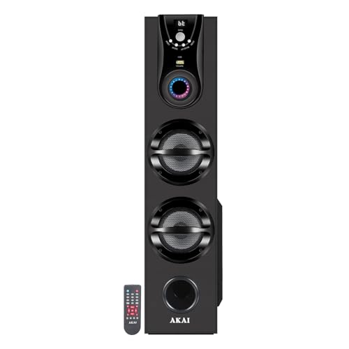 AKAI HA-TS50 50W Bluetooth Tower Speaker Wooden Cabinet Subwoofer Echo Sound Control Full Control...