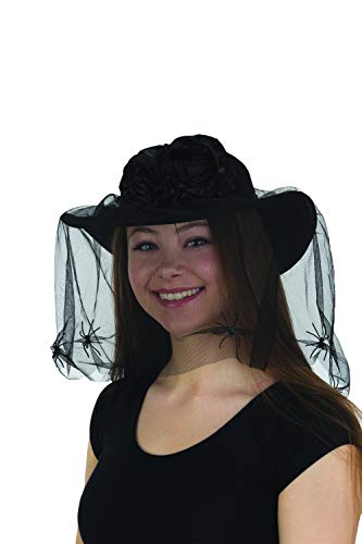 Black Widow Hat with Veil & Spiders Flowers Women's Halloween Costume Accessory