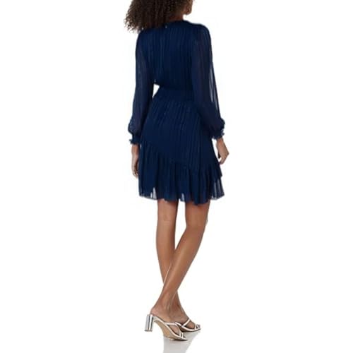 Image of DKNY Women's Long Sleeve Tiered Ruffle Smocked Waist Mini Dress