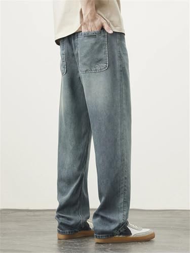 Men Straight Jeans Vintage Y2k Pants Streetwear Loose Casual Denim Trousers with Pockets3