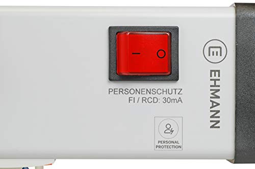 Regleta de 2 enchufes EHMANN con interruptor FI de 30 mA y un cable de 1,5 metros 2