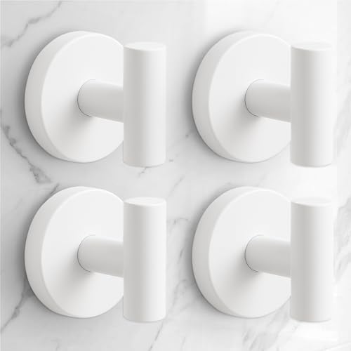 Image of Heavy Duty Suction Cup Hooks for Glass Window,Tile,Mirror,Removable Shower Hooks for Inside Shower,Metal Towel Hooks for Bathroom,4 Pack(White)