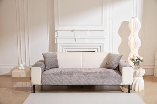 Image of HOMETHREADS Innovative Premium Velvet Sofa Cover Mat with PVC Backing for Non-Slip Comfort | (Light Grey Clubs, 1 Seater Large| 70x90cm)