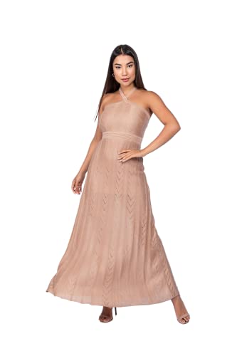 Vestido Longo Trico Rose e Branco Alça Casamento Madrinha Reveillon (Nude/rose, M)