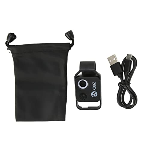 Image of 200x Clip-On Microscope Magnifier Lens for Mobile Phone, HD Macro Camera Lens with LED Light for Outdoor Photography - Black with CPL Filter