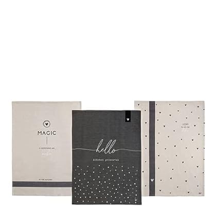 3tlg. Geschirrhandtuch Set Hello Princess Verschiedene Motive 50x70cm 100% Baumwolle Natural Black BC Kitchen Towels…