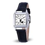 Disney Officially Licensed Mickey Mouse Watch, Stylish & Vintage-Inspired Mickey Mouse Watches for Womens - Women’s Square Watch with White Dial, Silver Case & Black Leather Strap, Black