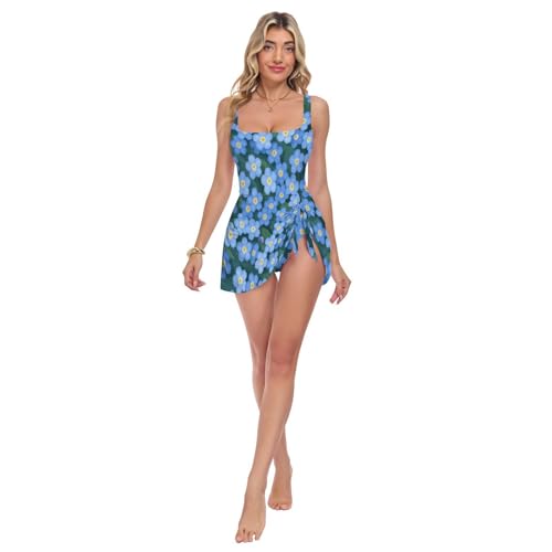 Maillot de bain une pièce haut de gamme bleu floral avec finitions et maintien supérieurs