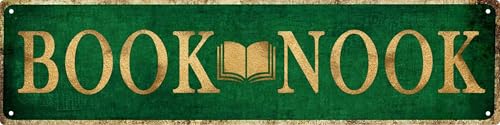 Aimlayton Book Nook Metal Sign 4x16in Boho Reading Plaque for Library Classroom Study Room Wall...