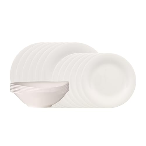 vivo - Villeroy & Boch Group – Essential White Dinner Set 18 tlg. Weiß, Spülmaschinenfest, Mikrowellensicher, Geschirr Set für 6 Personen, Müslischalen, Speiseteller, Dessertteller, Premium Porzellan