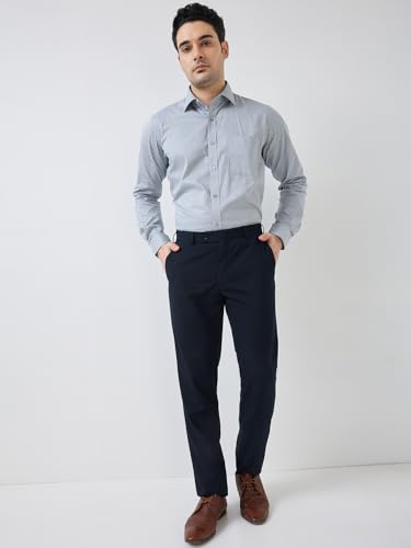 Image of Raymond Men Regular Fit Structure Pattern Pure Cotton Semi Cutaway Collar Full Sleeve Formal Shirt
