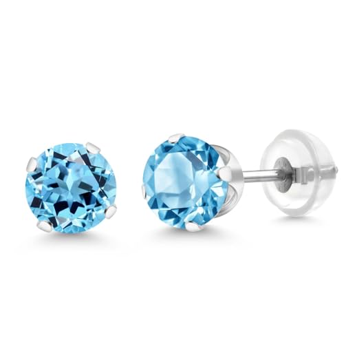 Gem Stone King 14K Gold Gemstone Birthstone Solitaire Stud Earrings | Round 6MM | Gold Earrings for Women