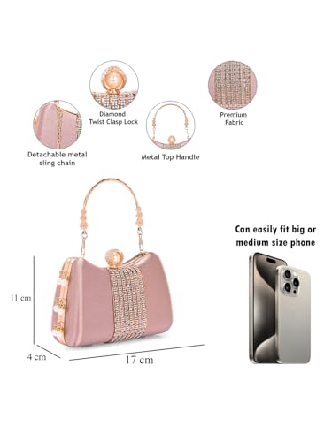 Image of TOOBA Handicraft Women's Beautiful Bling Box Clutch Bag | Evening Bag, Bridal Purse & Party Handbag | Wedding & Special Occasion Clutch (Chatai Side Pearl)