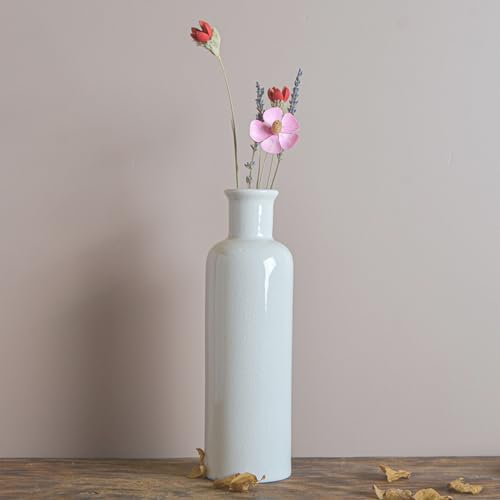 Small Ceramic Vase Set for Dining Table Decoration, Set of 3 White Flower Vase in Nordic Style for Home Decor, Mini Decorative Vase for Single Flower Pampas Grass - Height 5-8-10 inch, Glossy White