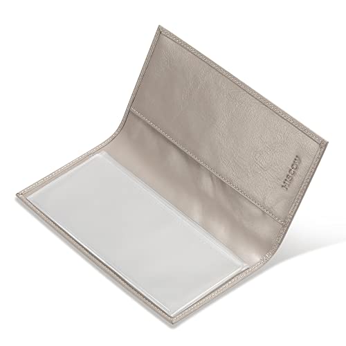 Image of HISCOW Slim Leather Checkbook Cover for Personal Checks, Antiqued Grey, One Size, Minimalist | Full grain cowhide, transaction register & check book pockets, removable duplicate divider, durable stitching, gifts for men