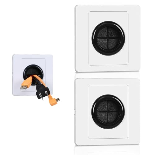 TRACOMPAN Lot de 2 cache-câbles muraux pour installation télé/bureau à domicile | Cache-trou de câble réglable pour couvrir les prises, les réceptacles et les cordons de rangement