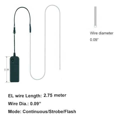Image of MaxLax EL Wire Ice Blue 10-Pack, 9ft /2.75m Neon Light Wire with Noise Reduction and Battery Pack
