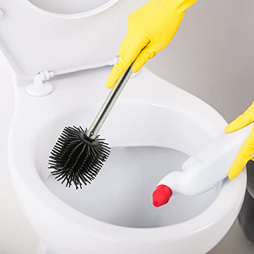Relaxdays 2x Silicone Toilet Brush, Antibacterial Cleaning, Lotus Effect, Removable Head, 36 x 8 x 8 cm, Black/Silver - Image 2