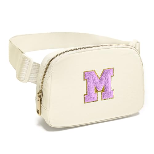 Image of Gitus Gifts for 8 9 10 11 12 Year Old Girls Belt Bag Fanny Pack Crossbody Bags with Initial Letter Patch Cute Stuff Birthday Gifts for Teen Girls Women Personalized Trend Stuff (Ivory-M)