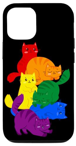 Custodia per iPhone 15 Pro Gay Pride Cat LGBT Ally Kawaii Cats Pile Anime Bandiera arcobaleno