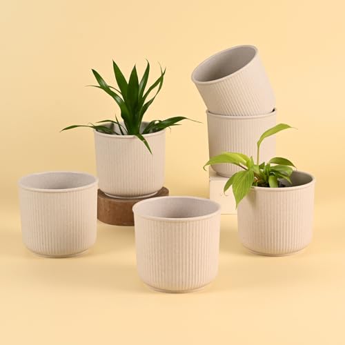 Image of Eha Earth Friendly Statement Pot 4 Inch Pots and Planters Set of 6 |Table Top Planters| Bamboo Based, UV Protected | Planter for Indoor & Balcony Window Flower Pots | Sand Castle