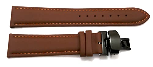 Image of 18mm 19mm 20mm 21mm 22mm 23mm 24mm Genuine Leather Butterfly Deployment Clasp Buckle Watch Band Strap Black Dark Brown TAN Blue Rose Black Gold White