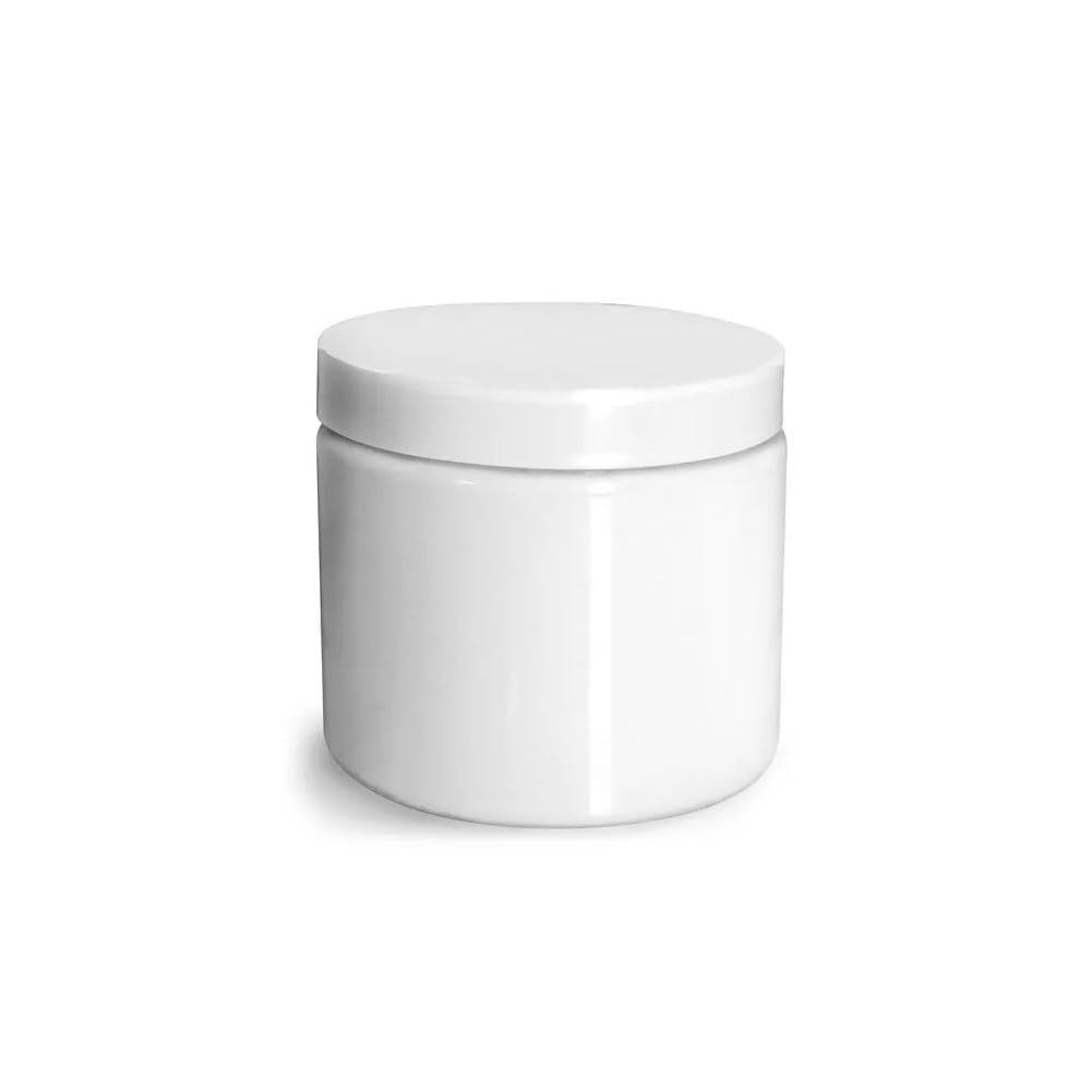 SKS Bottle & Packaging 16 oz White PET Straight Sided Lotion Jars with White Caps, PS22 Liner, 16 oz Jars, Pack of 12, Ideal for Face Cream, Bath and