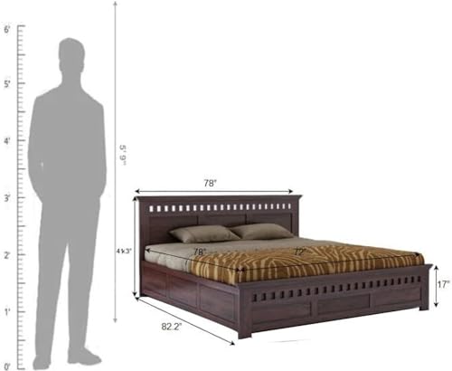 Image of FurnitureSheesham Wood Armania King Size Bed with Box Storage for Bedroom Solid Wood King Box Bed | Finish Color - Brown, DIY