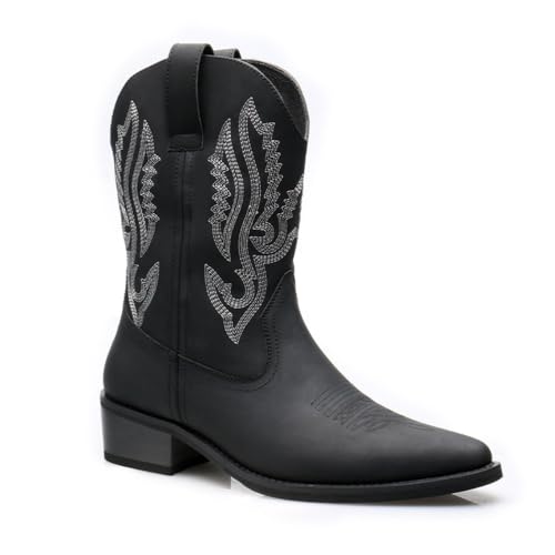 Goth Cowgirls Cowboys Boots for Women Men Embroidery Boho Short Platform Western Combat Booties Cute Emo Punk Corporate Goth Alternative Fashion Efashion for Girls Rave Parties Festivals Gifts