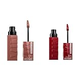 MAYBELLINE Super Stay Vinyl Ink Longwear No-Budge Liquid Lipcolor Makeup Bundle with Cranberry Red 0.14 fl oz and Nude 0.14 fl oz