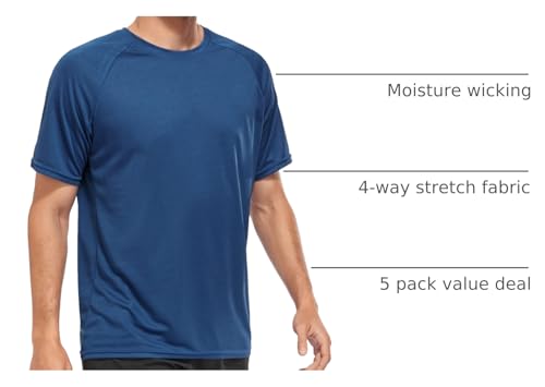 Kinglaman 5 Pack Mesh Workout Shirts for Men Dry Fit Gym Shirts Quick Dry Athletic Short Sleeve Sports T-Shirt Moisture Wicking 1 Black 1 Gray 1 Blue 1 Light Blue 1 Wine Large