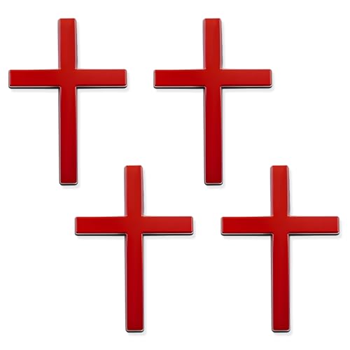 Image of 4PCS Metal Christian Cross Emblem Stickers, 2.5x1.8in 3D Jesus Christ Auto Emblem Badge Decal, Self-Adhesive Styling Cross Decal Decoration for Trunk Tailgate Side Fender (Red)