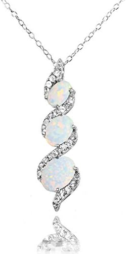 Ice Gems Sterling Silver Simulated White Opal and White Topaz Oval S Design Three-Stone Journey Necklace