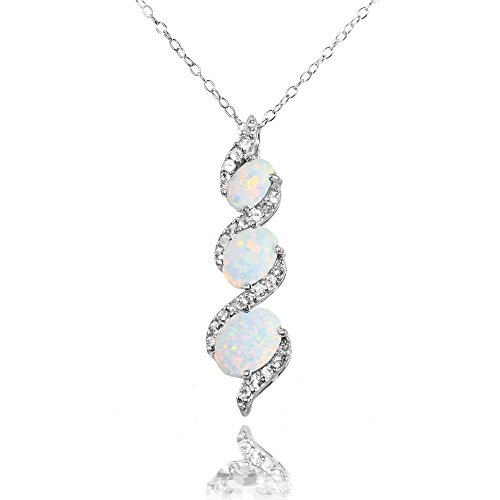 Ice Gems Sterling Silver Genuine, Created or Simulated and White Topaz Oval S Design Three-Stone Journey Necklace